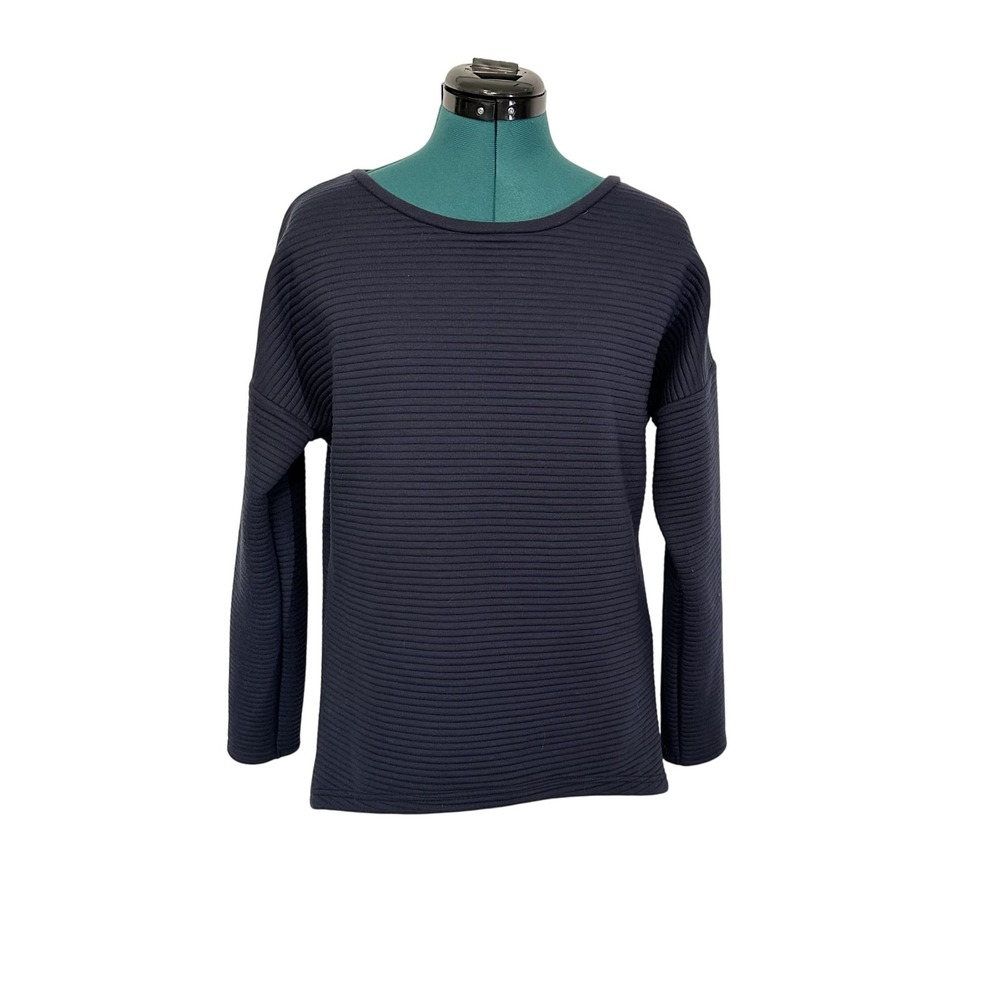 Sundance Sweatshirt Womens Small Navy Blue Ribbed Pullover Long Sleeve Casual